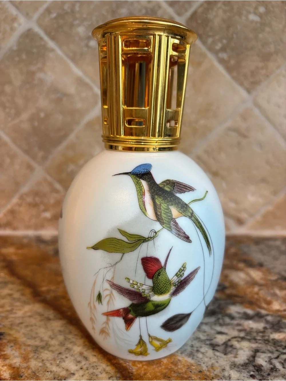 Vintage Lampe Berger Limoges Porcelain Air Purifing Lamp with Hummingbirds